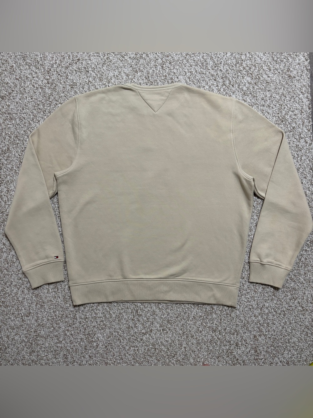 Tommy Hilfiger Men’s Embroidered Signature Flag Crewneck Sweatshirt Beige XL - Picture 4 of 11
